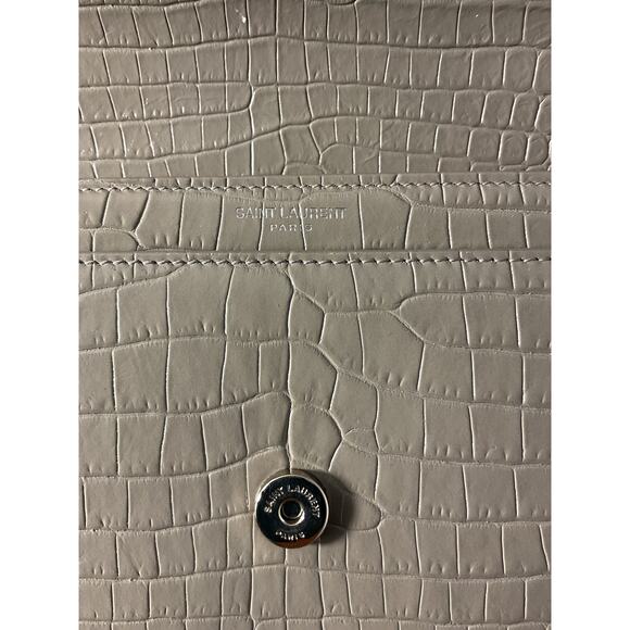 Saint Laurent 'Sunset' Grey Leather Croc-Embossed Shoulder Bag - Picture 5 of 6